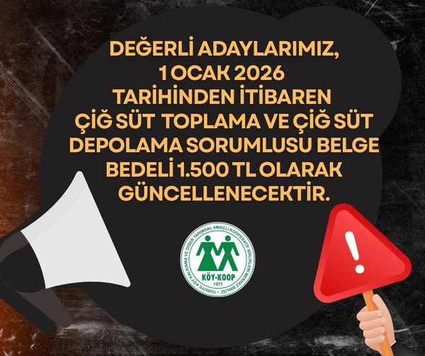 Çiğ Süt Toplama ve Çiğ Süt Depolama Sorumlu Belge Bedeli Güncelleniyor